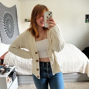 cream cardigan
